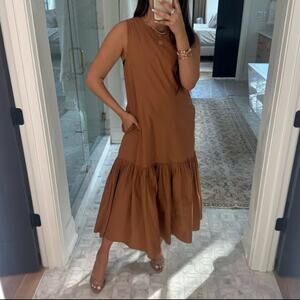The Drop Large Dress 100% Cotton Midi Minimalist Boho Chic Poplin Earth Ilana